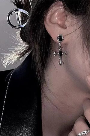 New Style Trends - Alt Large Cross Drill Jewel Earrings - Outfit Ideas