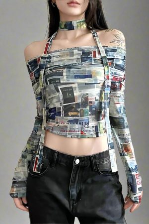 New Style Trends - Alt Mesh Printed Crop Top - Outfit Ideas