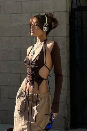 New Style Trends - Alt Mocha Ruched Tie-Up Top - Outfit Ideas