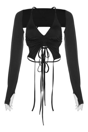 New Style Trends - Alt Mocha Ruched Tie-Up Top - Outfit Ideas