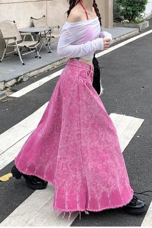New Style Trends - Alt Rose Red Distressed A-line Skirt - Outfit Ideas