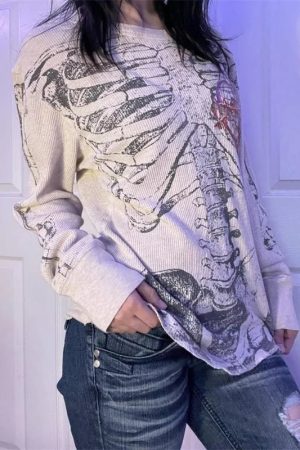 New Style Trends - Alt Skeleton Print Waffle Knit Top - Outfit Ideas