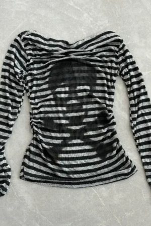 New Style Trends - Alt Striped Shadow Print Mesh Top - Outfit Ideas