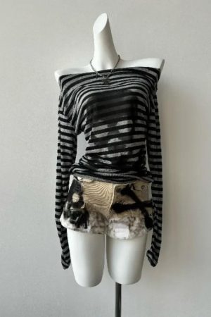 New Style Trends - Alt Striped Shadow Print Mesh Top - Outfit Ideas
