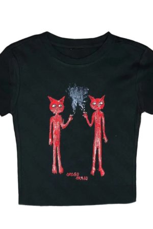 New Style Trends - Alt Twin Demon Cats Top - Outfit Ideas