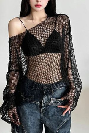 New Style Trends - Alt Venom Mesh Off Shoulder Long Sleeve Top - Outfit Ideas