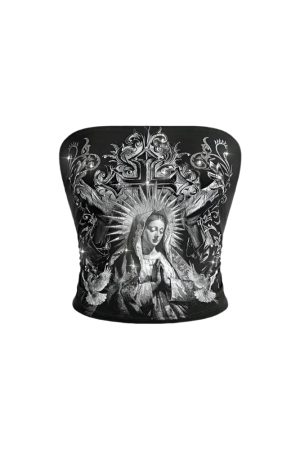 New Style Trends - Alt Virgin Mary Cross Tube Top - Outfit Ideas
