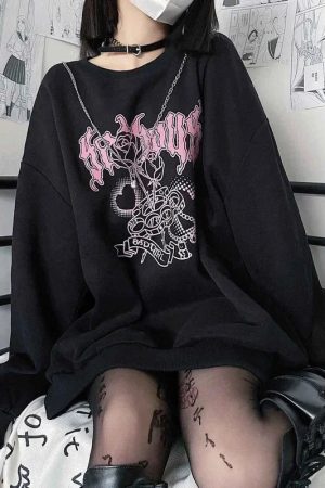 New Style Trends - Badgirl Graphic Oversized Pastel Goth Sweatshirt - Outfit Ideas