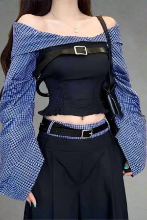 New Style Trends - Belted Rebel Retro Off-Shoulder Top - Outfit Ideas