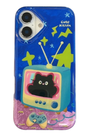 New Style Trends - Blue Retro Cat TV Kawaii iPhone Case - Outfit Ideas