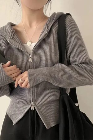 New Style Trends - Blush Ribbed Aesthetic Zip-Up Cardigan - Outfit Ideas
