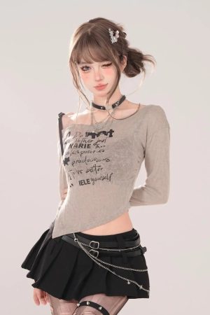 New Style Trends - Broken Script Off-Shoulder Alt Long Sleeve Top - Outfit Ideas