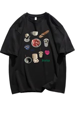 New Style Trends - Café Essentials Graphic Aesthetic T-Shirt - Outfit Ideas