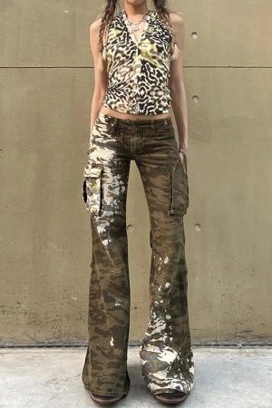 New Style Trends - Camo Chaos Y2k Flare Pants - Outfit Ideas