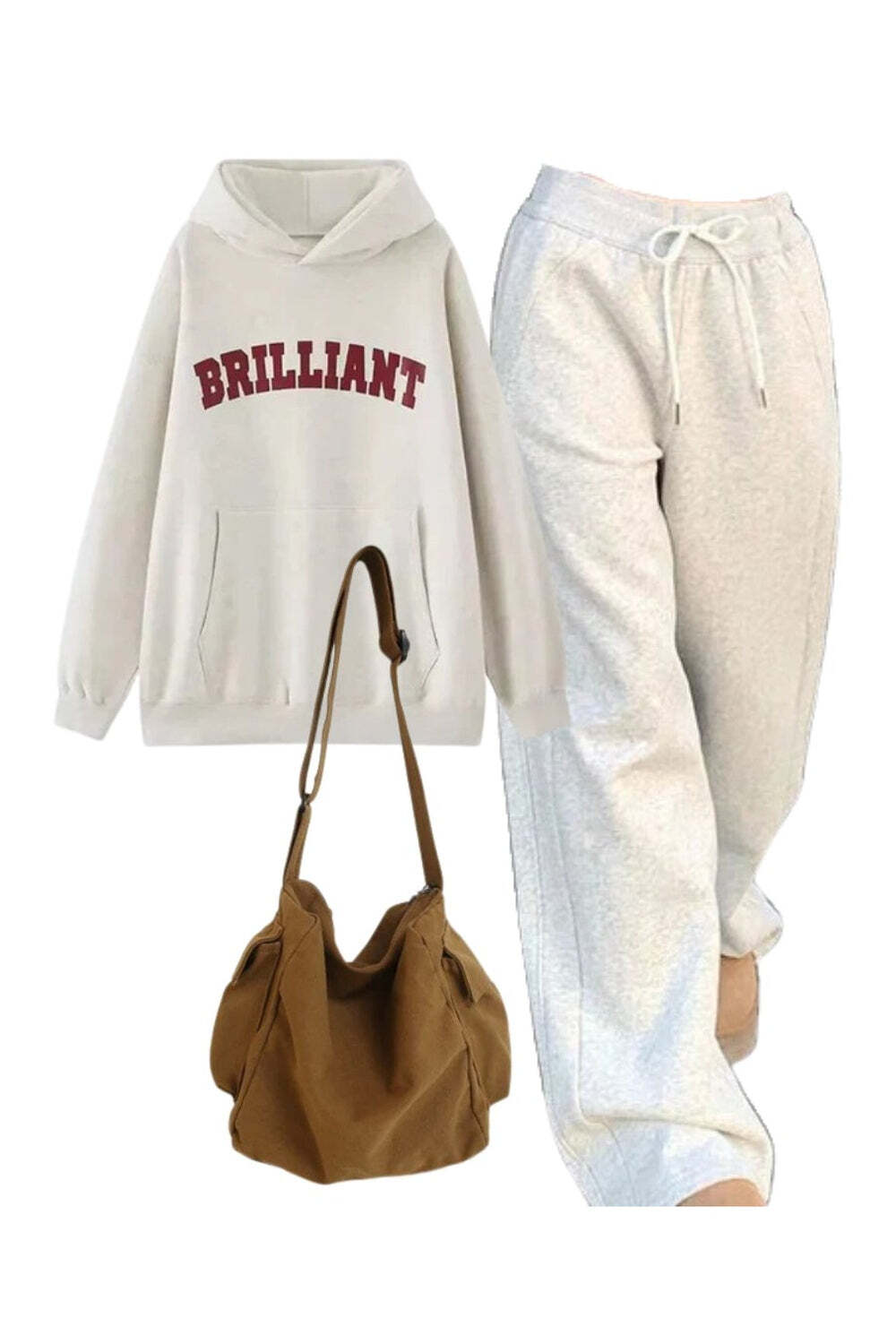 New Style Trends - Casual Outfit: Brilliant Statement Hoodie+Retro Gray Jogging Pants+Large Capacity Solid Black Shoulder Bag - Outfit Ideas