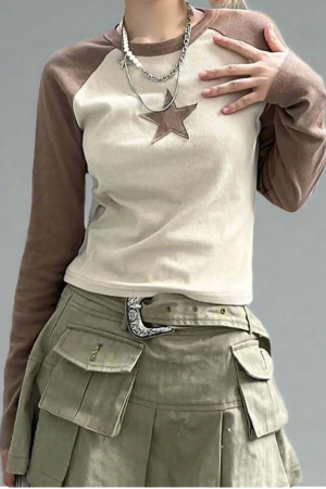 New Style Trends - Celestial Contrast Long Sleeve Crop Top - Outfit Ideas