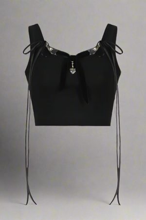New Style Trends - Chain Heart Goth Ribbon Alt Crop Top - Outfit Ideas