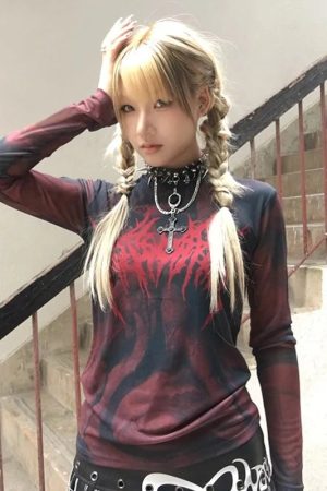 New Style Trends - Chaos Flame Graphic Alt Mesh Top - Outfit Ideas
