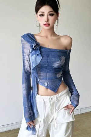 New Style Trends - Cloud Wash One-Shoulder Coquette Blouse - Outfit Ideas