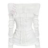 New Style Trends - Coquette Cozy Cable Knit Off-Shoulder Sweater - Outfit Ideas