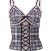 New Style Trends - Coquette Lace Patchwork Plaid Top - Outfit Ideas
