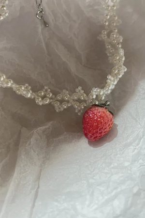 New Style Trends - Coquette Strawberry Pearl Charm Necklace - Outfit Ideas