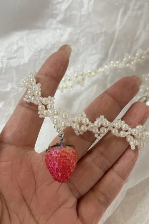 New Style Trends - Coquette Strawberry Pearl Charm Necklace - Outfit Ideas