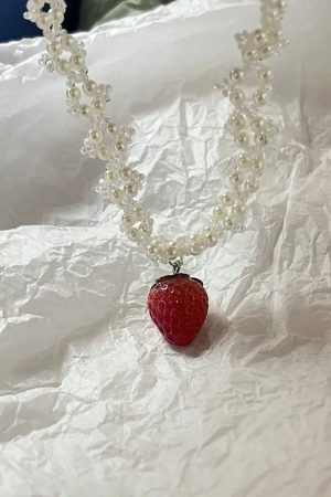 New Style Trends - Coquette Strawberry Pearl Charm Necklace - Outfit Ideas