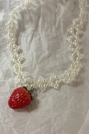New Style Trends - Coquette Strawberry Pearl Charm Necklace - Outfit Ideas