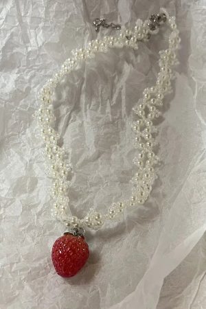 New Style Trends - Coquette Strawberry Pearl Charm Necklace - Outfit Ideas