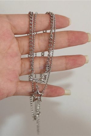 New Style Trends - Cosmic Noir Layered Y2k Necklace Set - Outfit Ideas