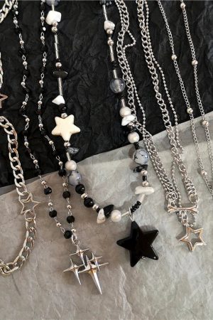 New Style Trends - Cosmic Noir Layered Y2k Necklace Set - Outfit Ideas