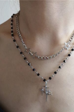 New Style Trends - Cosmic Noir Layered Y2k Necklace Set - Outfit Ideas