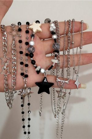 New Style Trends - Cosmic Noir Layered Y2k Necklace Set - Outfit Ideas