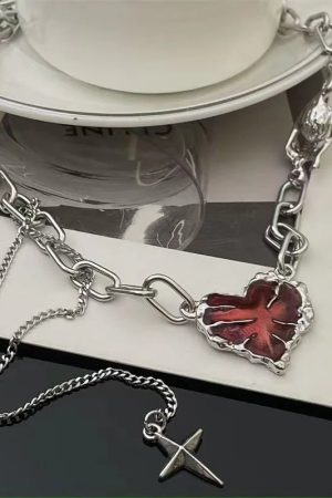 New Style Trends - Crimson Shattered Alt Goth Heart Necklace - Outfit Ideas