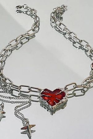 New Style Trends - Crimson Shattered Alt Goth Heart Necklace - Outfit Ideas