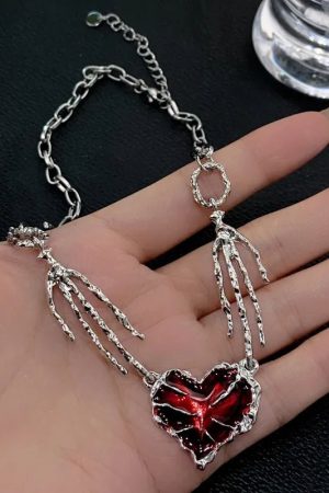 New Style Trends - Crimson Shattered Alt Goth Heart Necklace - Outfit Ideas
