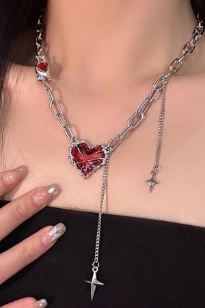 New Style Trends - Crimson Shattered Alt Goth Heart Necklace - Outfit Ideas