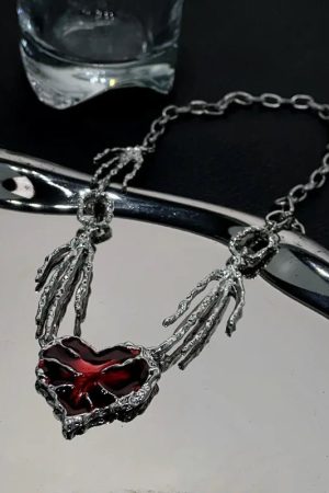 New Style Trends - Crimson Shattered Alt Goth Heart Necklace - Outfit Ideas