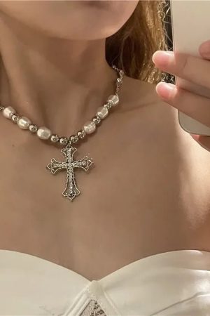 New Style Trends - Crystal Rose Gothic Cross Necklace - Outfit Ideas