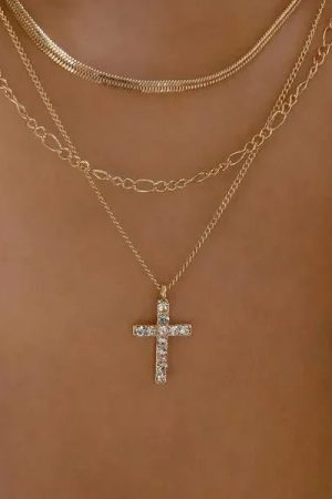 New Style Trends - Crystal Rose Gothic Cross Necklace - Outfit Ideas