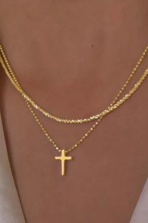 New Style Trends - Crystal Rose Gothic Cross Necklace - Outfit Ideas