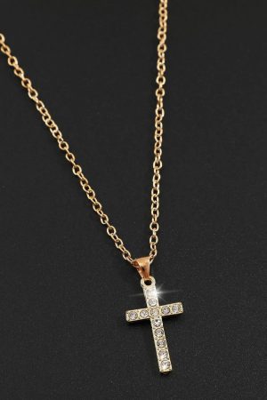 New Style Trends - Crystal Rose Gothic Cross Necklace - Outfit Ideas