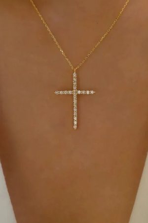 New Style Trends - Crystal Rose Gothic Cross Necklace - Outfit Ideas