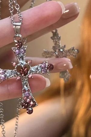New Style Trends - Crystal Rose Gothic Cross Necklace - Outfit Ideas