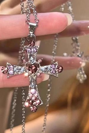 New Style Trends - Crystal Rose Gothic Cross Necklace - Outfit Ideas