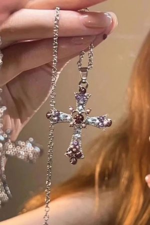 New Style Trends - Crystal Rose Gothic Cross Necklace - Outfit Ideas