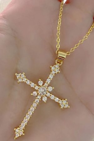 New Style Trends - Crystal Rose Gothic Cross Necklace - Outfit Ideas