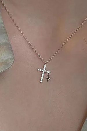 New Style Trends - Crystal Rose Gothic Cross Necklace - Outfit Ideas
