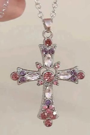 New Style Trends - Crystal Rose Gothic Cross Necklace - Outfit Ideas
